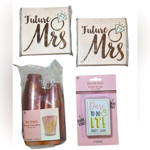 NIB Bride -Future Mrs I Do Crew- Napkins, Shot Glasses, and Card Game Pink